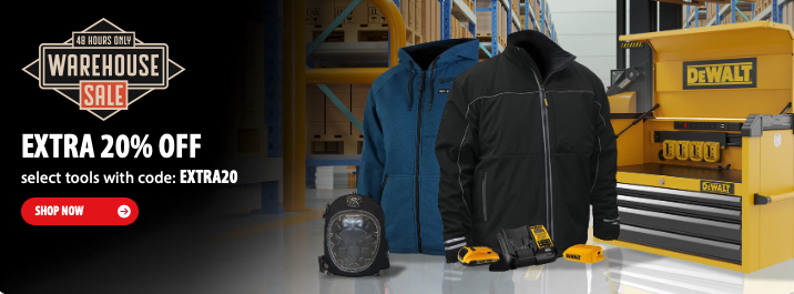 Acme Tools clearance sale banner offering an extra 20% off select items with promo code EXTRA20