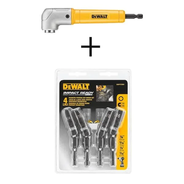 DeWALT MAXFIT Right Angle Magnetic Attachment with 4 piece Magnetic Pivoting Nut Driver Set