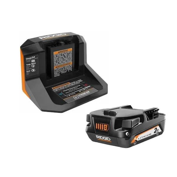 RIDGID 18V Lithium Ion 2.0 Ah compact power battery and smart wall mountable charger starter kit on sale for 34