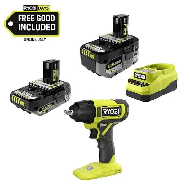 RYOBI ONE+ 18V Cordless 3/8 in. PCL250 impact wrench kit with 4.0Ah battery, 2.0Ah battery, and charger on sale at Home Depot