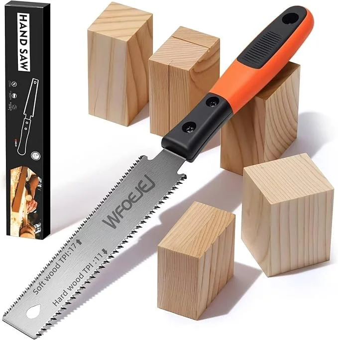 Japanese double edge pull saw with SK5 steel blade and soft grip handle woodworking tool deal