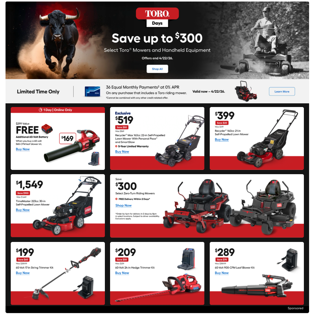 Toro TimeCutter zero turn mower and 60V MAX battery leaf blower on a manicured green lawn.