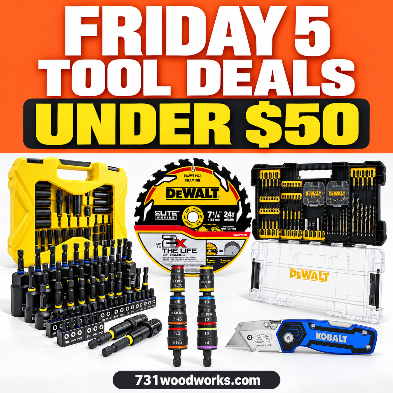 DEWALT, Klein Tools 32933KIT, and Kobalt tool deals under $50 at Lowe’s and Amazon