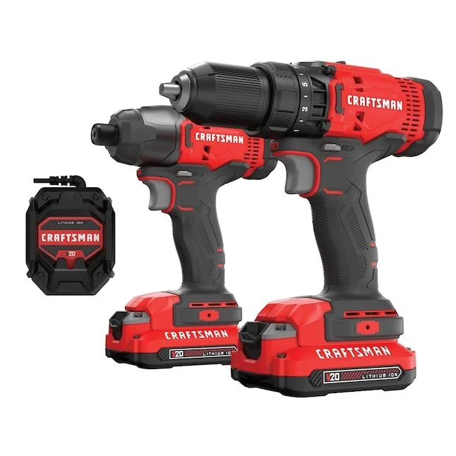CRAFTSMAN V20 20 volt Max 2 tool combo kit with drill driver, impact driver, two batteries, charger, and soft case on sale for $79
