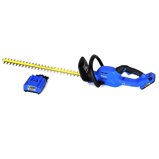 Kobalt cordless outdoor power tools on sale at Lowe's including battery powered lawn mower, string trimmer, and leaf blower with lithium ion batteries