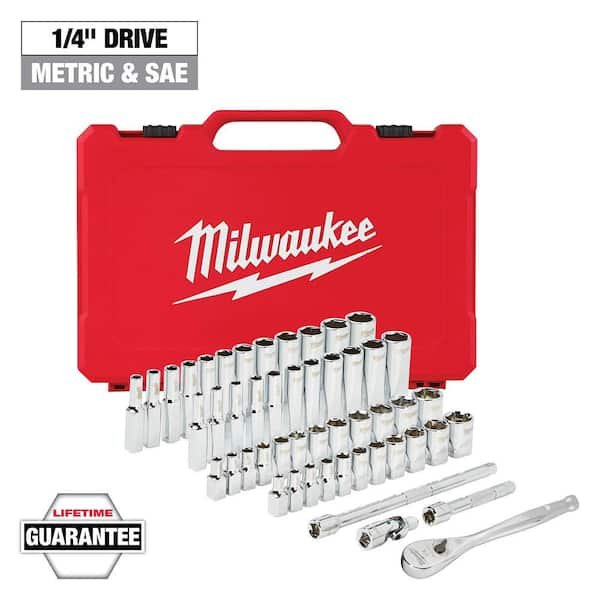 Milwaukee 50 piece SAE and Metric ratchet and socket mechanics tool set deal with carrying case