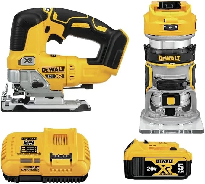 DEWALT 20V MAX cordless router and jig saw 2 tool combo kit DCK201P1 with battery and charger on sale for $284.99