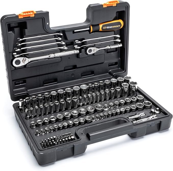 GEARWRENCH 121 piece 72 tooth SAE and metric mechanics hand tool set GW72SCBMTS with full polish chrome sockets, ratchets, and blow molded case