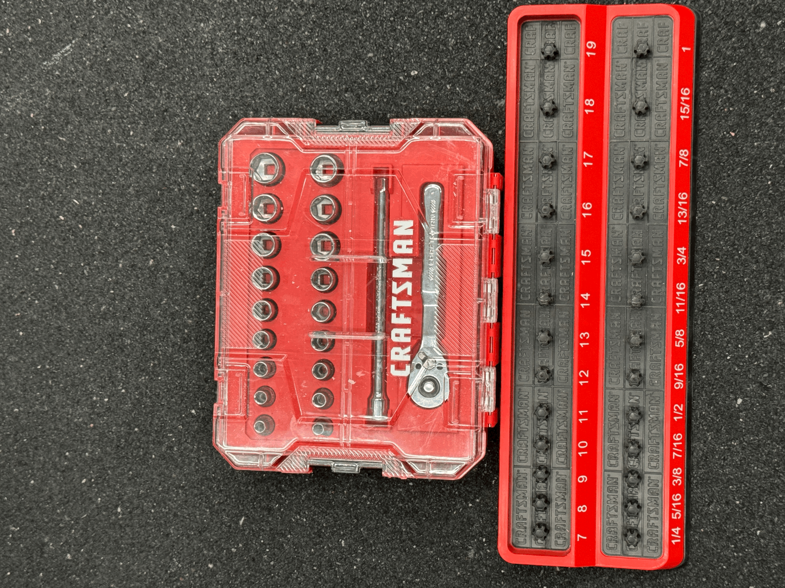 Used CRAFTSMAN VERSASTACK 20 -Piece Metric and standard (SAE) Tool Set & CRAFTSMAN 3/8In Dr Plastic Socket Holder Tray