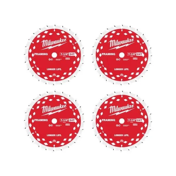 Milwaukee 7-1/4 inch 24 tooth framing circular saw blades 4 pack with cobalt infused carbide teeth on sale for $24.97