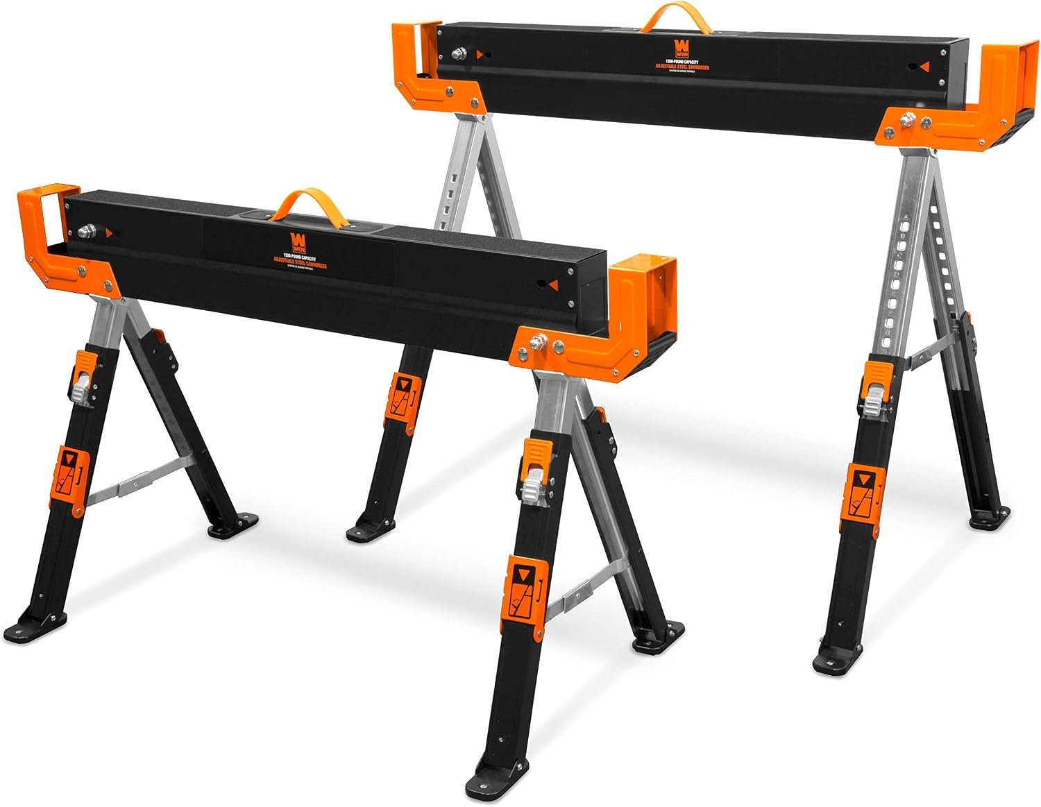 WEN Steel Sawhorse Set 1300 Pound Capacity Height Adjustable Two Pack
