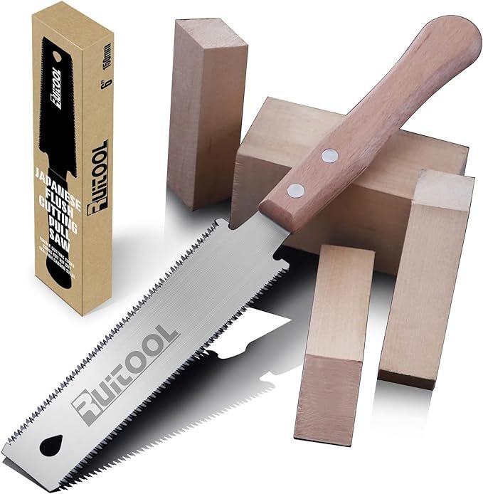 RUITOOL 6 inch double edge Japanese pull saw with SK5 flexible blade and beech wood handle.