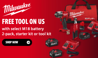 Select Milwaukee battery two pack on sale with a free bonus bare power tool or extra battery of choice at Acme Tools