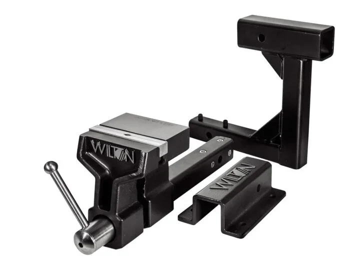 Wilton 6 inch ATV All Terrain hitch vise mounted in a truck hitch receiver on sale at Acme Tools for $317.84