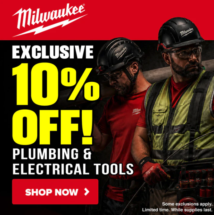 A collection of Milwaukee professional plumbing and electrical power tools displayed on a clean background.