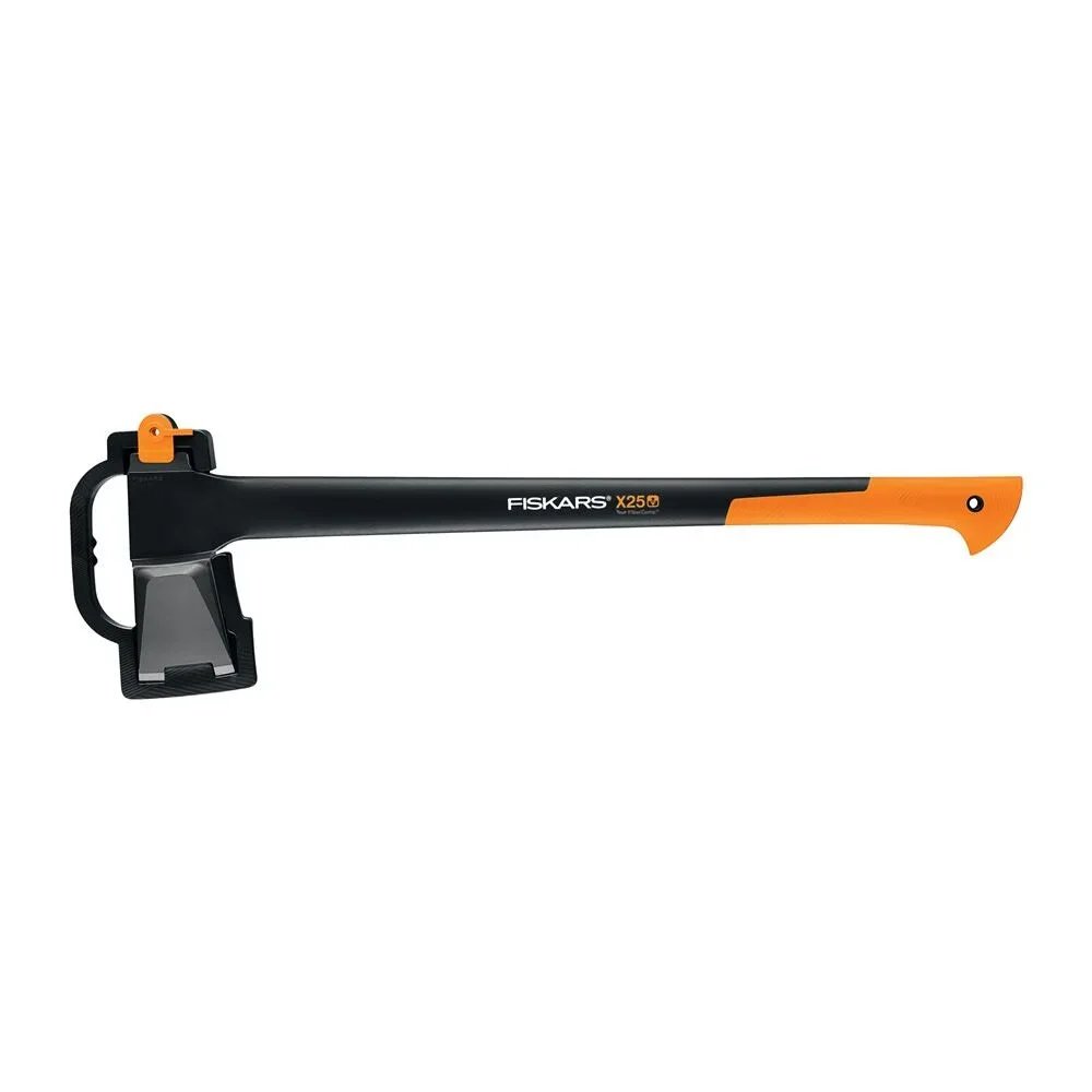 Fiskars X25 28 inch forged steel single bit splitting axe in black and orange