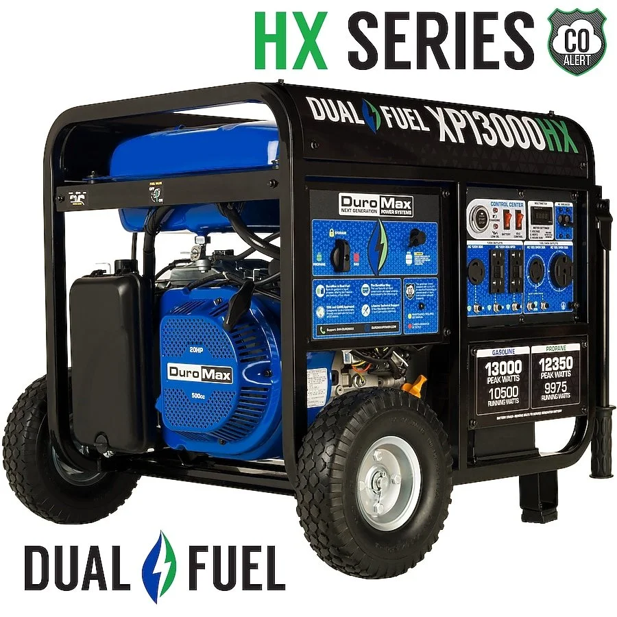 DuroMax HX 500cc electric start dual fuel portable generator with 13000 starting watts and 10500 running watts on sale for $1,099 at Lowe's