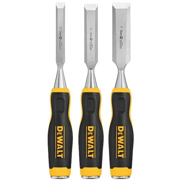 DEWALT 3 piece wood chisel set with tempered carbon steel blades and metal strike caps on sale for $22.97 at Home Depot