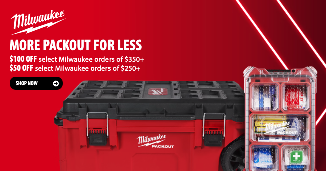 Milwaukee PACKOUT modular tool storage system with rolling tool box, organizers, and stackable totes on sale at Acme Tools with up to $100 off select orders