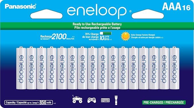 Panasonic eneloop AAA rechargeable NiMH batteries 16 pack, model BK-4MCCA16FA