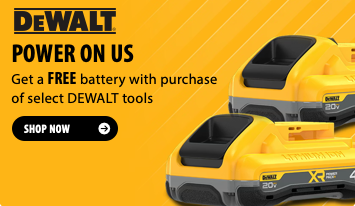 Two free DEWALT 20V MAX XR POWERPACK 4Ah DCB2104 batteries with select DEWALT bare tool or battery purchase at Acme Tools