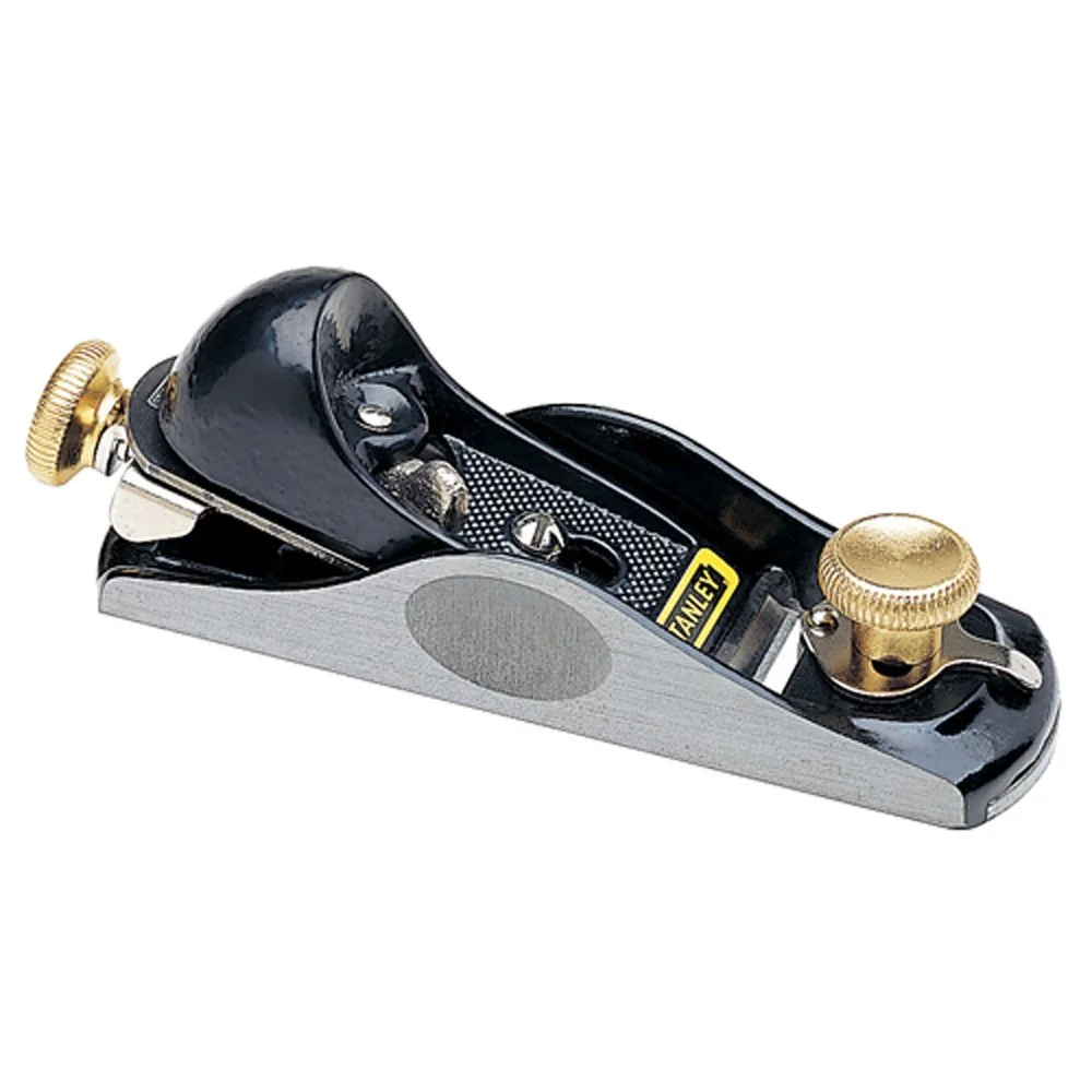 Stanley Model 12 960 Bailey low angle block plane with a black epoxy coating and silver adjustment knobs.