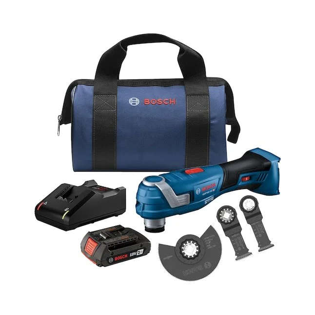 Bosch 18V cordless brushless oscillating multi tool with battery and charger kit.
