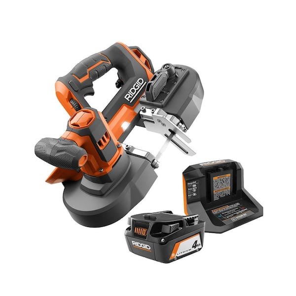 RIDGID R8604 18V cordless compact band saw kit with 4.0Ah battery and charger