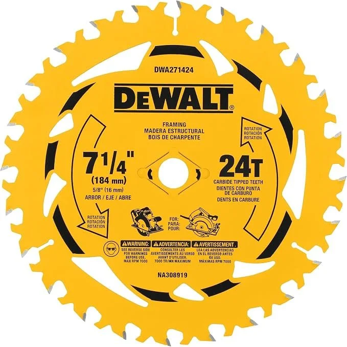 DEWALT DWA271424 7 1/4 in 24T circular saw blade with PTFE coating on Amazon