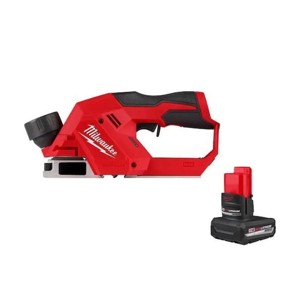 Milwaukee M12 12V Brushless Cordless 2 in. Planer kit with M12 5.0 Ah battery, carbide blades, and hose adapter on sale for $204