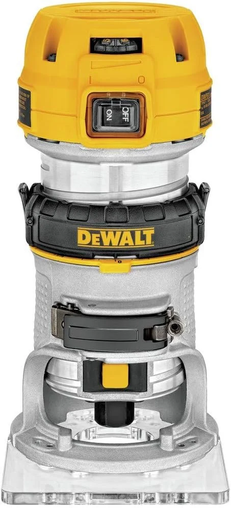 DEWALT 1.25 HP Compact Fixed Base Router model DWP611 on a workbench