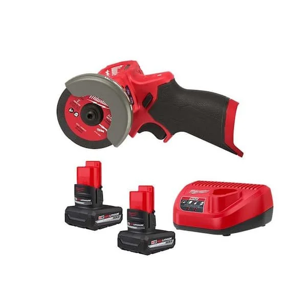 Milwaukee M12 FUEL 12V brushless 3 in. cordless cut off saw starter kit with two XC 5.0Ah batteries and charger on sale for $189