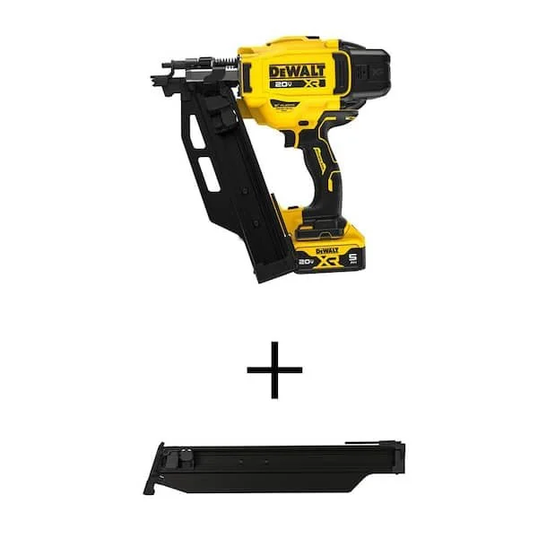 DEWALT 20V lithium ion 21 degree cordless framing nailer kit with extended magazine, 5.0 Ah battery, and charger on sale for $449, save $189 today only