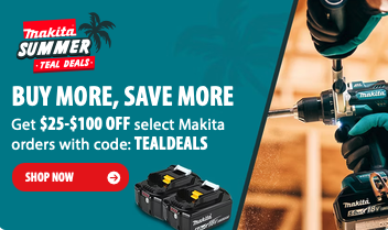 Makita TEALDEALS promotion at Acme Tools, save up to $100 on select Makita tools and accessories with code TEALDEALS