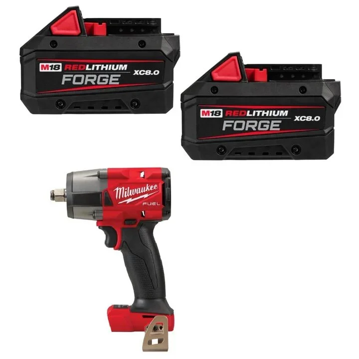 Milwaukee M18 Mid Torque Impact Wrench with Friction Ring and M18 Forge XC 18V 8Ah Battery Pack bundle on sale at Acme Tools for $449, 39% off, featuring 650 ft lbs of nut busting torque and HIGH OUTPUT Forge battery technology.