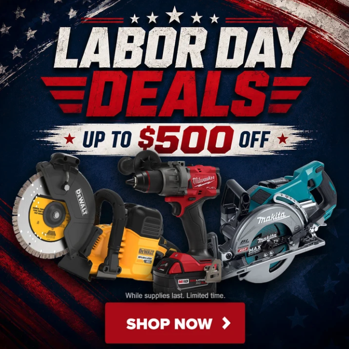 The Tool Nut Labor Day sale with Milwaukee, DeWALT, Makita, Bosch, and Woodpeckers tools discounted up to $500