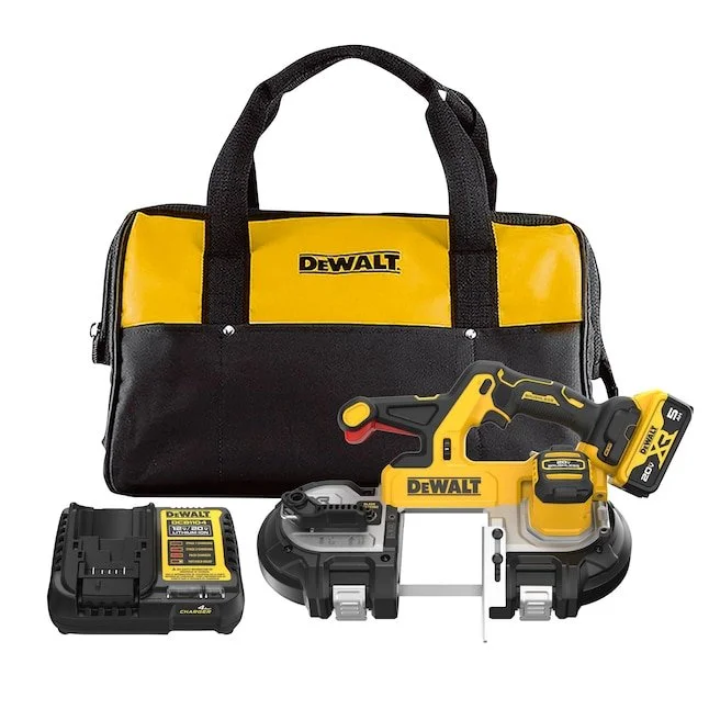DEWALT 20V 3 3/8 inch cordless portable band saw kit with battery and charger on sale for $279 today only