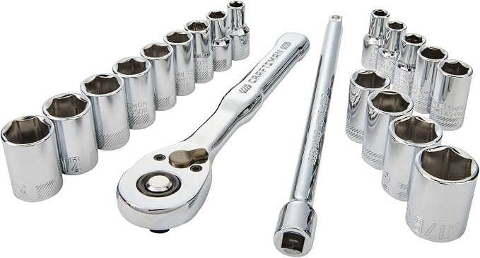 CRAFTSMAN CMMT12108 20 Piece 1/4 Inch Drive Mechanics Tool Set with low profile 72 tooth ratchet and full polish chrome sockets on sale at Amazon