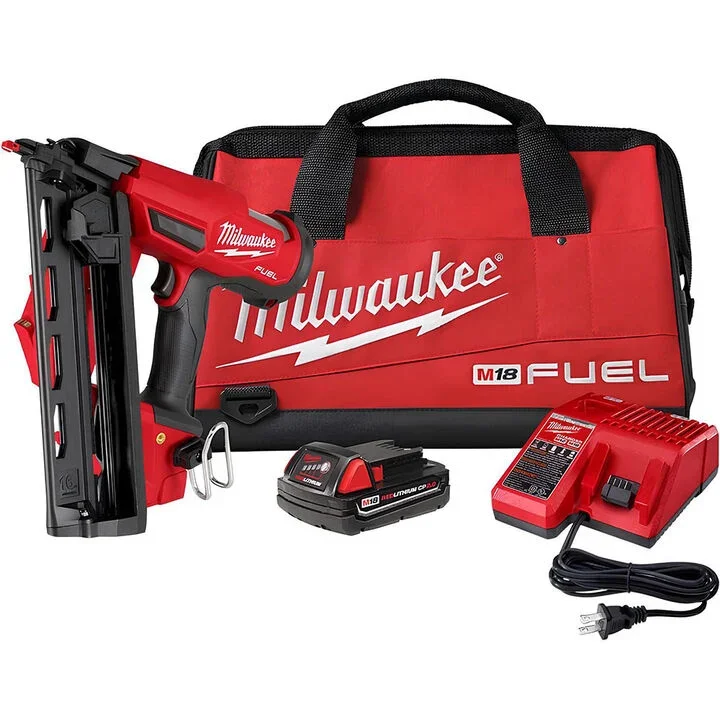 Milwaukee M18 FUEL 16 Gauge Angled Finish Nailer Kit on sale at Acme Tools with 15% off today only deal pricing