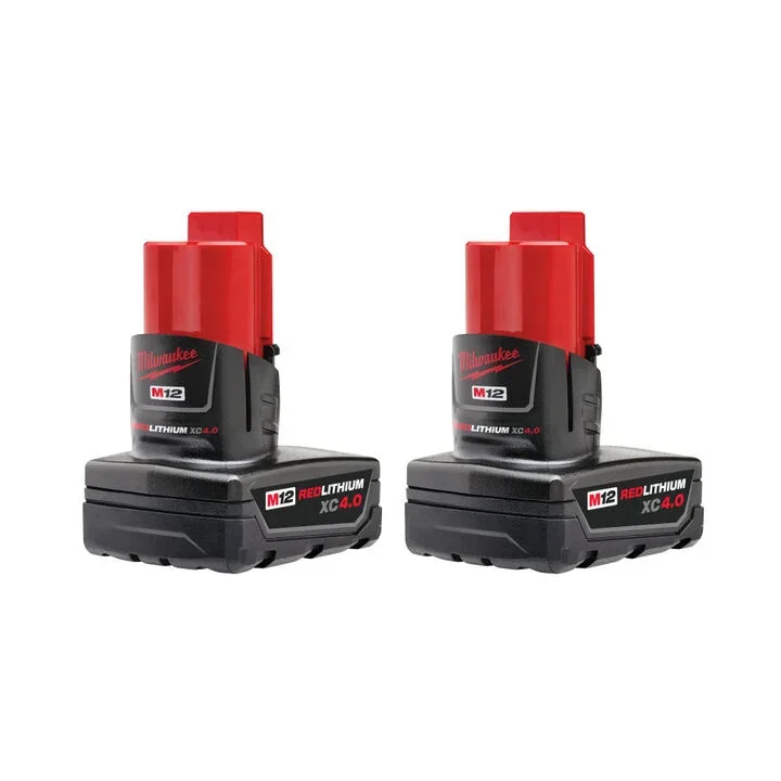 Milwaukee M12 REDLITHIUM XC4.0 battery two pack on sale at Acme Tools with free select M12 bare tool