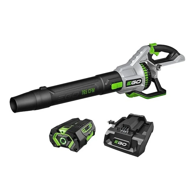 EGO POWER+ cordless leaf blower and string trimmer pictured with a free 56V lithium battery on a white background.