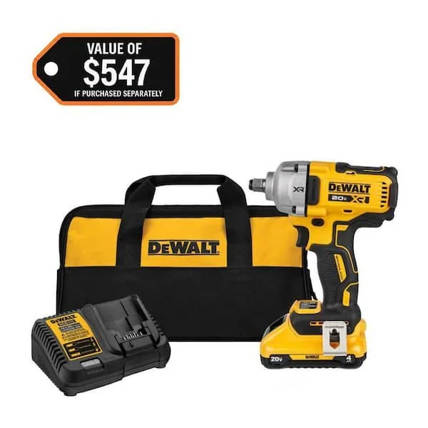 DEWALT 20V MAX XR cordless brushless 1/2 in. impact wrench with hog ring anvil and 4 Ah battery on sale for $229, $100 off the regular $329 price