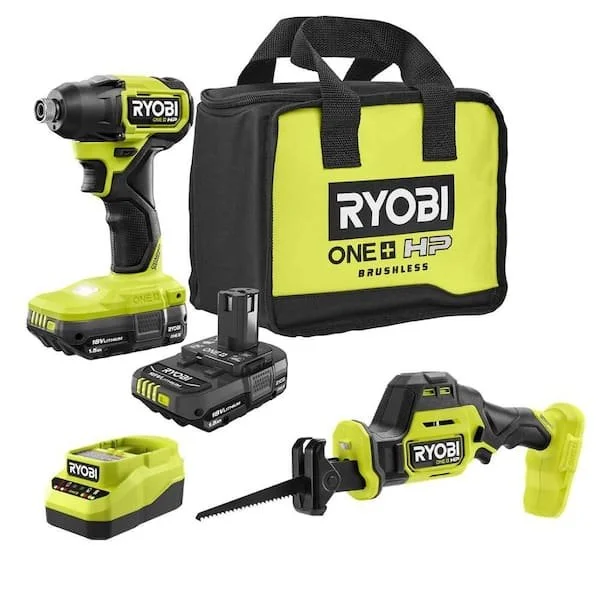 RYOBI ONE+ HP 18V brushless compact 1/4 in. hex impact driver kit with compact reciprocating saw, two batteries, and charger at The Home Depot