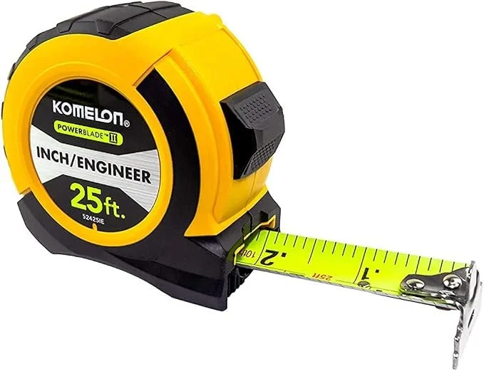 Komelon 52425IE Powerblade II 25 foot yellow and black engineer tape measure on sale for $3.99 on Amazon.