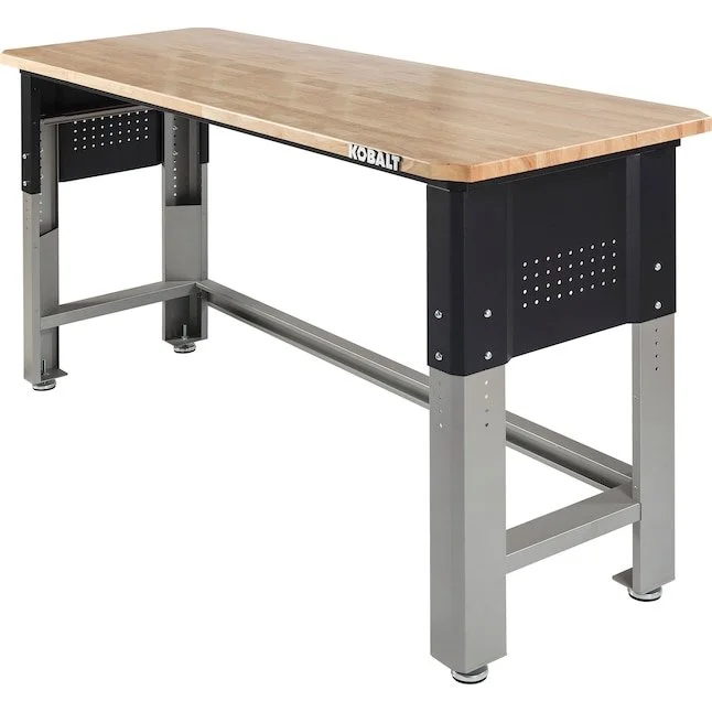 Kobalt 72 in W x 40.8 in H silver wood adjustable height work bench with steel frame and perforated side panels on sale at Lowe's for $279.