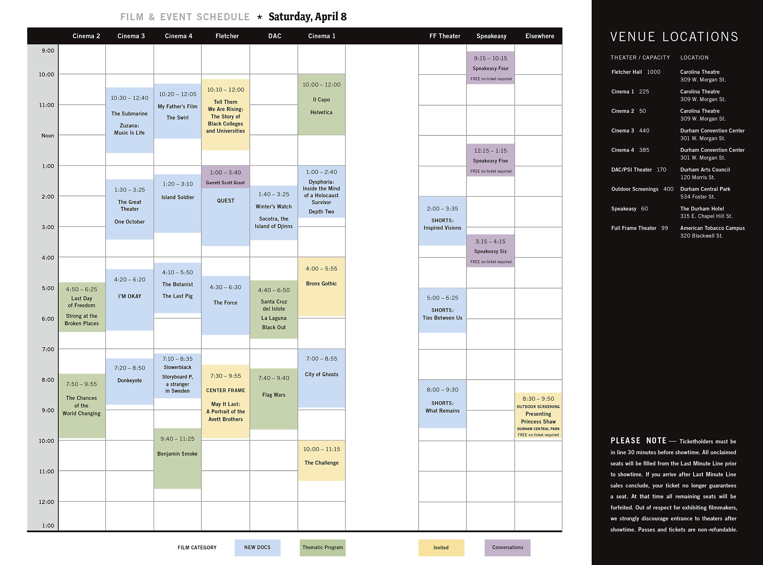  The grid provides a snaphsot of the film schedule. 