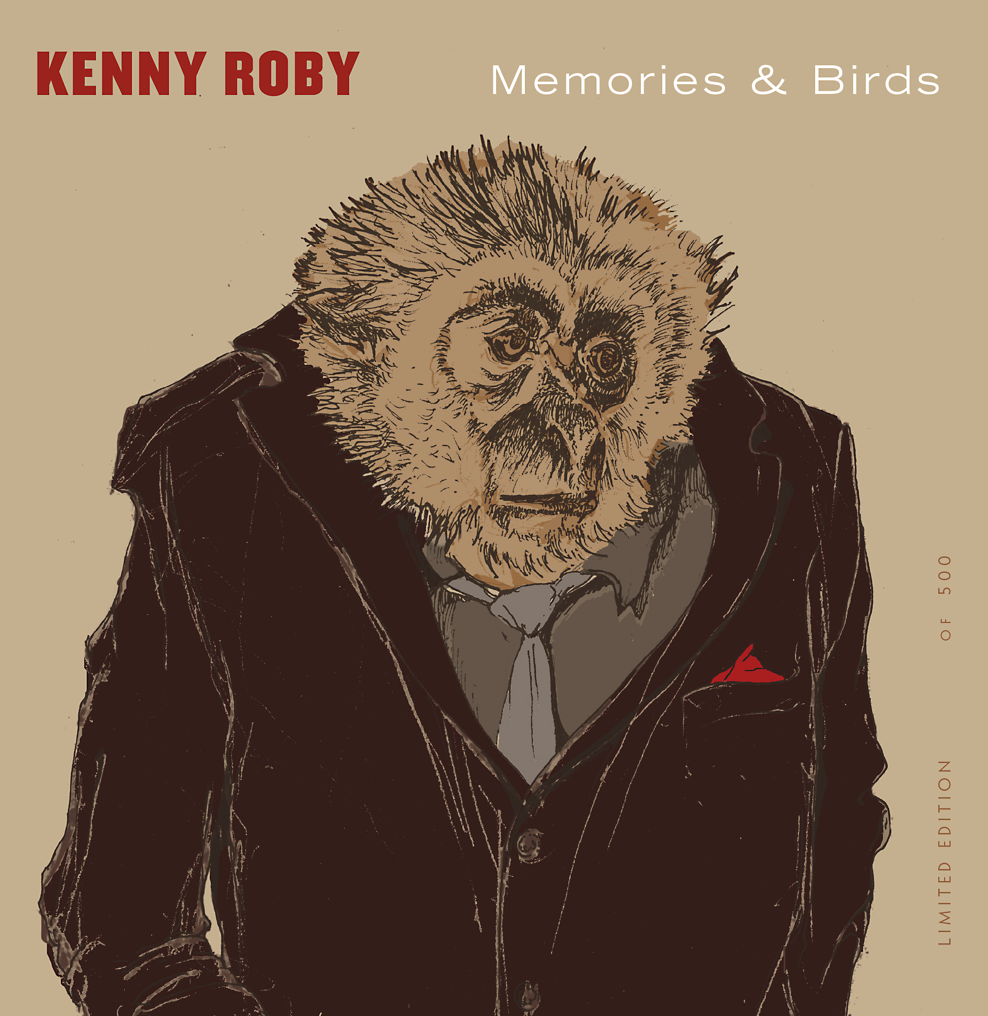  CD front cover. Singer as show monkey. Drawing of Mr. Gibbon as lounge singer by Jason Seale.   