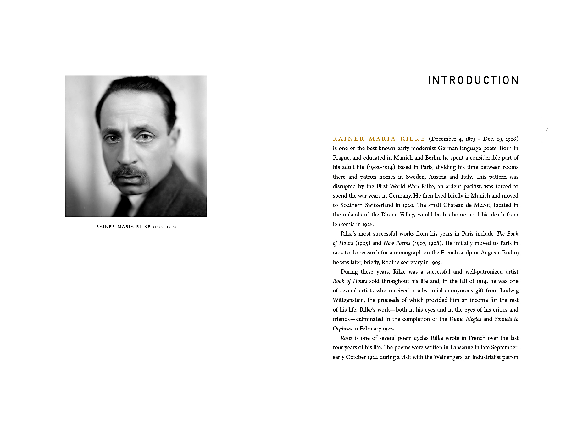  Introduction spread. Rilke looks at us from another century as we read about him. 