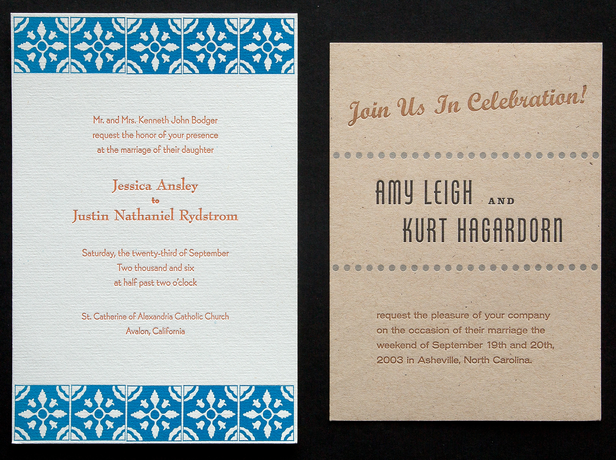 All letterpress wedding announcements are custom designs and tailored to the couple’s personality and/or some element of the wedding locale or theme.