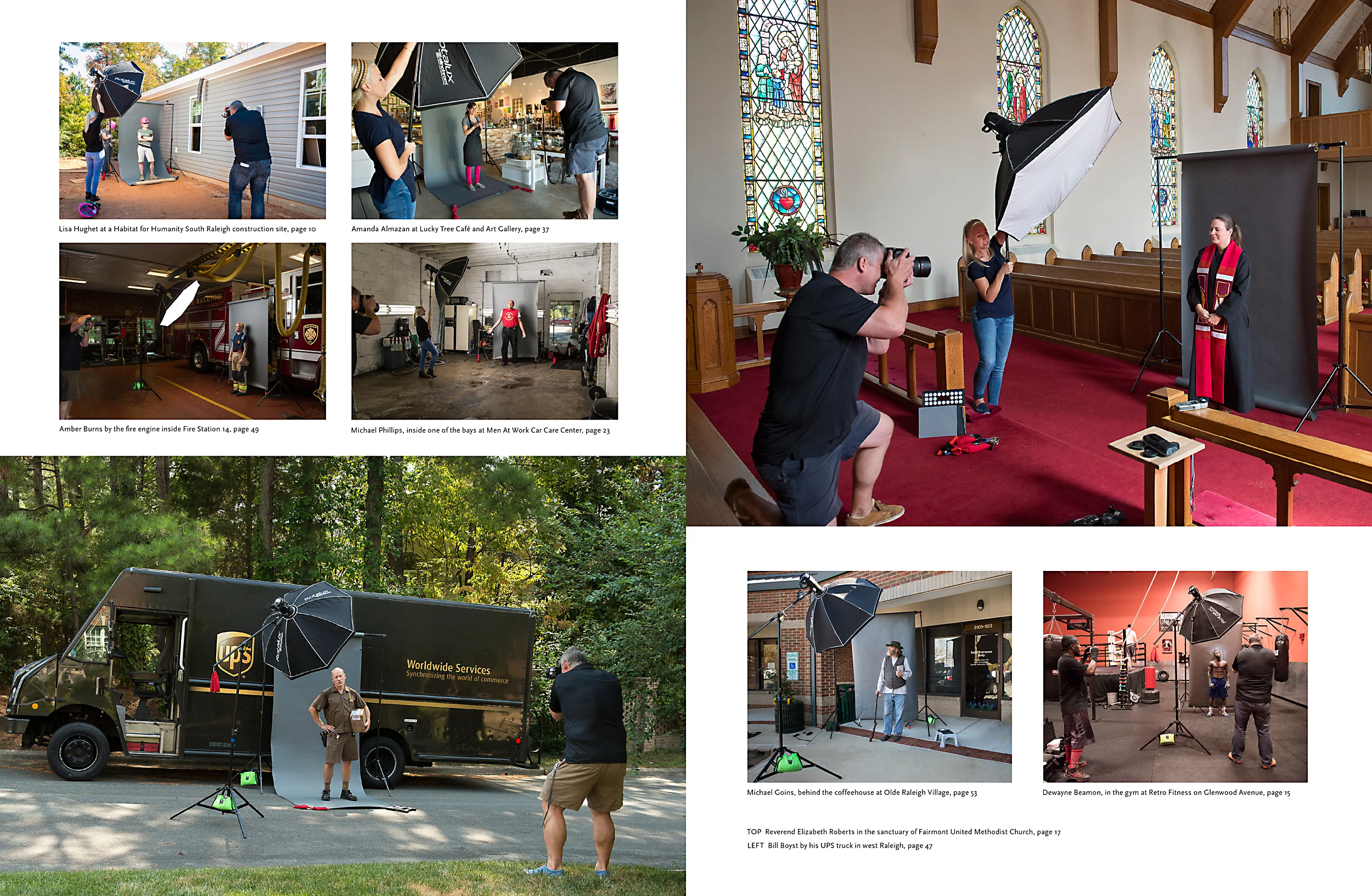 Behind the scenes spreads show how the photographs were made and provide a glimpse at more of the environments around town.